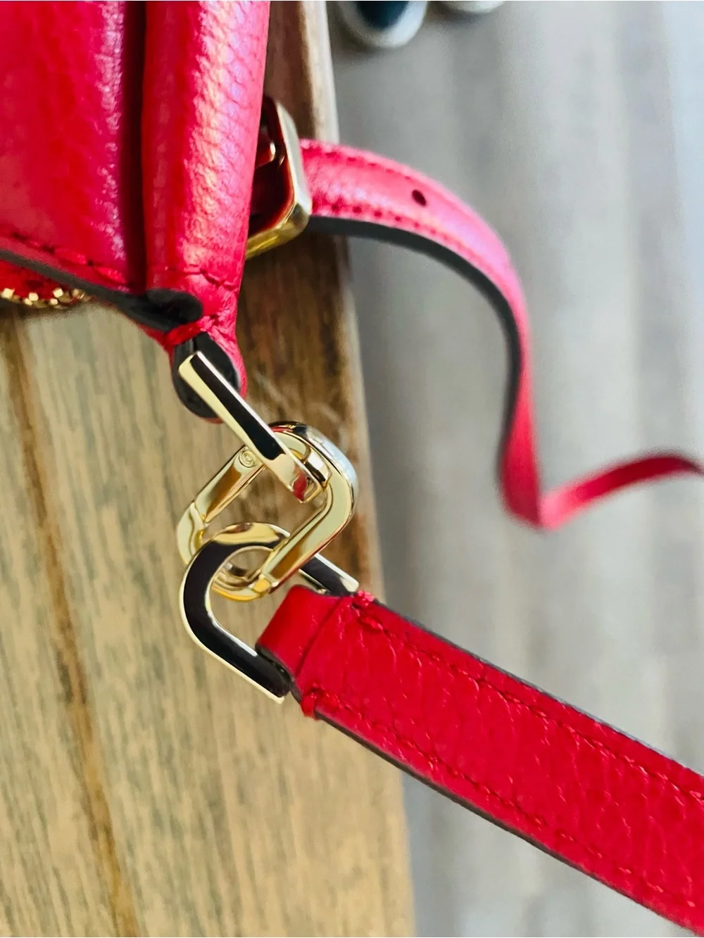 kate spade Red Pebbled Leather Saddle Crossbody with Gold Accent